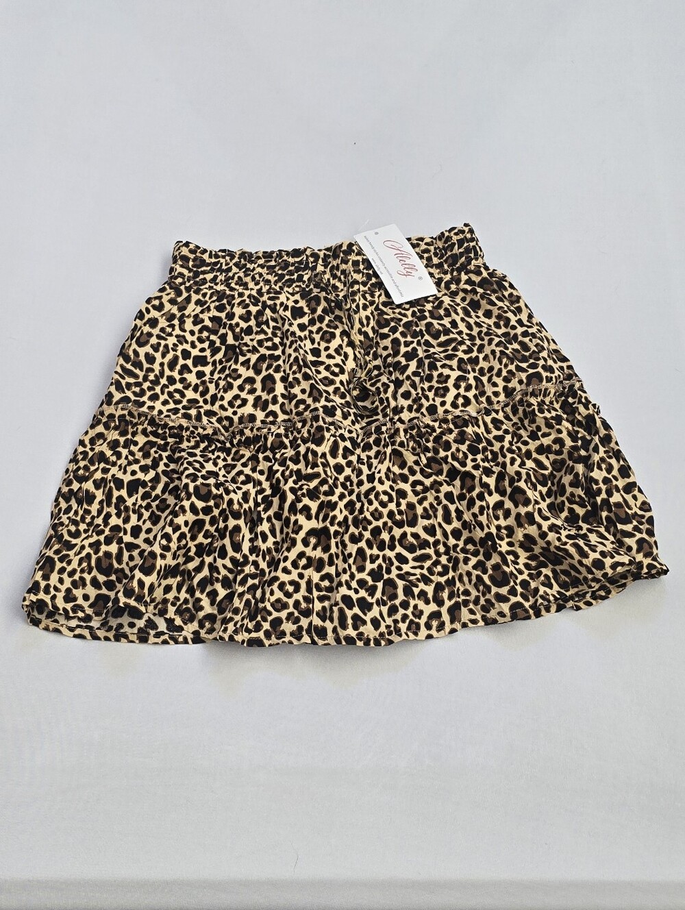 Alelly Leopard Print Tiered Mini Skirt - Beige/Black
